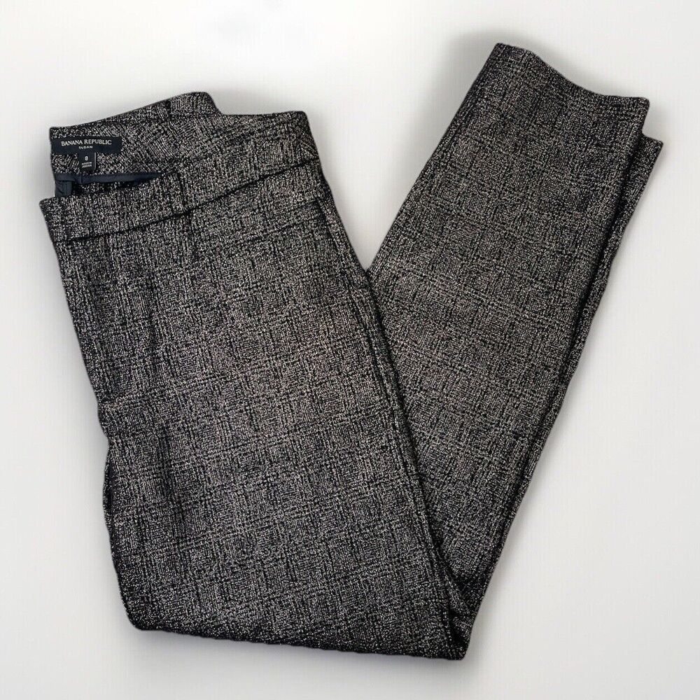 Banana Republic Women 8 Pants Sloan Fit Metallic Office Wear Black Gold Holiday